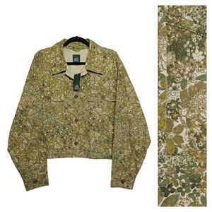 WILD FABLE Green Floral Print Button Front Long Sleeve Denim Jacket XXL NWT